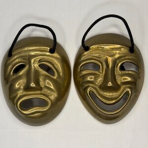 Brass Comedy and Tragedy Wall Masks - Set of 2
